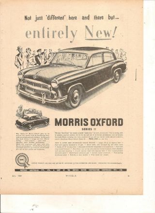 Vintage 1954 Morris Oxford Australian Advert