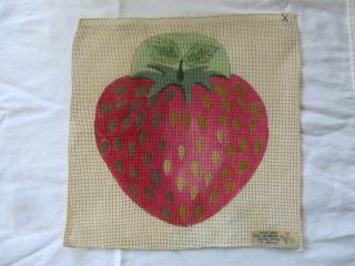 Vintage Deux Amis Needlepoint Canvas With Strawberry Design