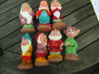 Vintage Walt Disney Snow White & 7 Seven Dwarfs 5.  5 Inch Squeaky Rubber Toys