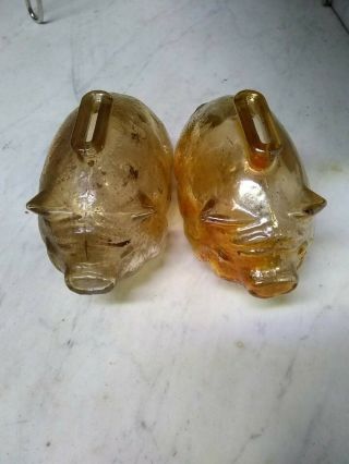 2 Vintage Marigold Carnival Glass Souvenir Piggy Bank