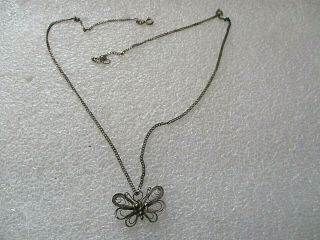 Vintage 925 Sterling Silver Filigree Butterfly Pendant 18 " Chain Necklace