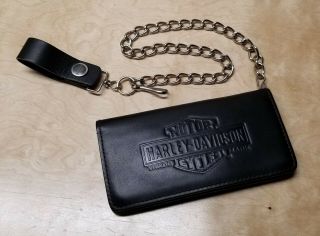 Harley - Davidson Black Leather Bar And Shield Chain Wallet