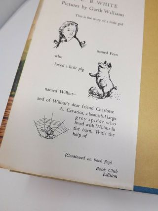 Vintage Charlotte ' s Web Hardcover Book Club Edition 1952 EB White Dust Jacket C1 3