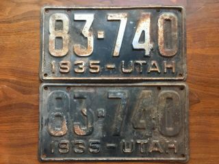 Rare Utah License Plates 1935 Pair Vintage Antique Automobile 83 - 740
