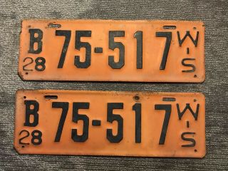 1928 Wisconsin License Plate Matching Pair.