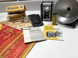 Vintage Kodak Duaflex Camera With Flash Attachment,  Film,  Bulbs,  Instructions