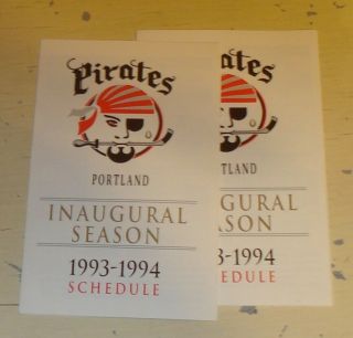 Two 1993/94 Portland Pirates Ahl Hockey League Pocket Schedules