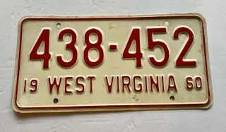Vintage License Plate 1960 West Virginia Plate No.  438 - 452