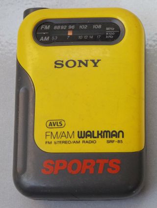 Sony Sports Walkman Srf - 85 Portable Sport Avls Fm/am Stereo Radio Yellow Vtg