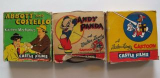 3 Castle Films 16mm Abbott Costello Walter Lantz Pantry Panic Andy Panda Kitchen