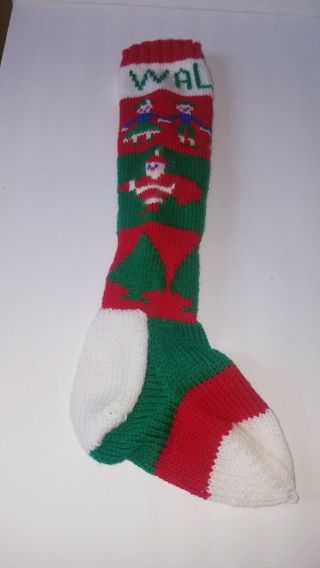 Vintage Handmade Crochet Knit Santa,  Christmas Tree,  And Family Stocking