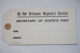 On Her Britannic Majestys Service Luggage Label Secetary Of State Visit