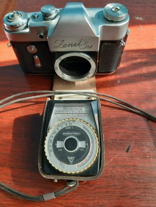 Camera Body Zenit 3m Vintage - Parts,  And Light Meter Leningrad 4.