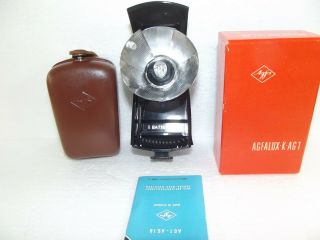 Vintage Rare Agfalux Type 6077 Flash Bulb Flash Gun In Case And Box