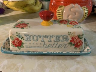 Pioneer Woman Vintage Floral Butter Dish Stoneware - 116254.  01