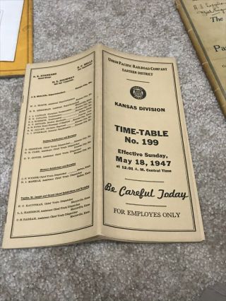 1947 Union Pacific Railroad Kansas Division Emoloyee Timetable