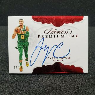 2018 - 19 Flawless Premium Ink Ruby Jayson Tatum 2/15 On Card Auto Celtics