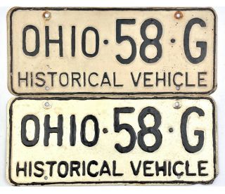 1953 Ohio Historical Vehicle License Plate Pair 58 - G First Issue