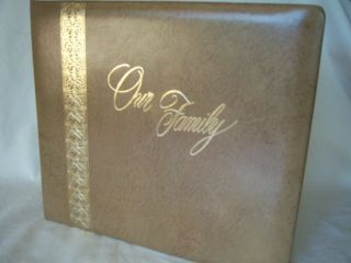 Vintage Photo Album Our Family W Brown Leather Like W Embossed Gold Ext