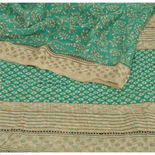 Sanskriti Vintage Green Saree Blend Georgette Printed Sari 5 Yard Craft Fabric 2