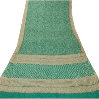 Sanskriti Vintage Green Saree Blend Georgette Printed Sari 5 Yard Craft Fabric 3