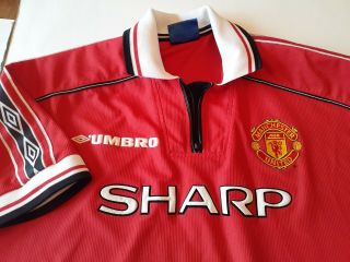 Manchester United Sharp 1998 - 2000 Home Shirt Soccer Jersey Umbro Red Xl