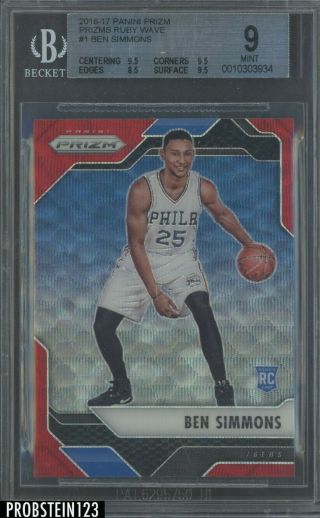 2016 - 17 Panini Prizm Ruby Wave 1 Ben Simmons 76ers Rc Rookie Bgs 9