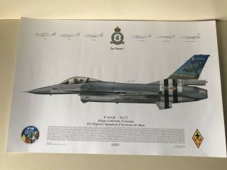 Signed Squadron Print F16 Of Belgianair Force 75 Years D Day Anniversary