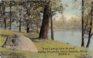 Eaton Rapids Mi 1907 - 14 View Of " The Campfire Stone " Camp Grounds Vintage 576
