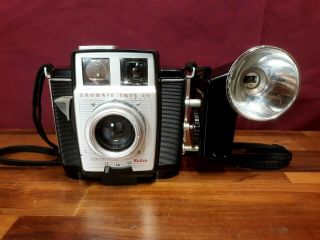 Vintage Kodak Brownie Twin 20 Camera W/ Flash And Strap