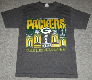 Green Bay Packers 4 Time Bowl Champions T - Shirt - Size Adult Small