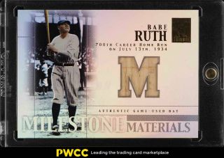 2002 Topps Tribute Milestone Materials Babe Ruth Bat Patch Mim - Br (pwcc)