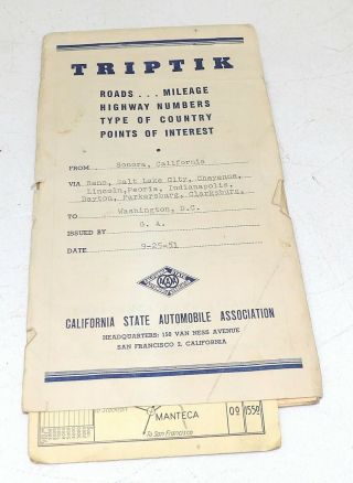 1951 Aaa Triptix Route 40 Full Of Strip Maps & Vintage Receipts