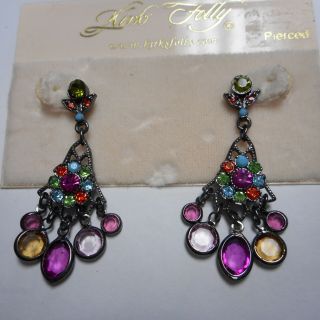 Vintage Kirks Folly Multi Colored Crystal Pierced Earrings Fantastic