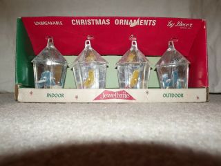 Jewel Brite Box Of 4 Vintage Diorama Ornaments Birds Coach Light