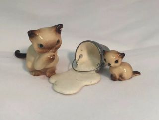 Hagen Renaker Vintage Miniature Siamese Cat,  Kitten And Spilt Milk Bucket