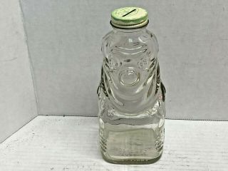 Vintage - Grapette Syrup Soda - Figural Glass Clown Bottle Bank With Lid.