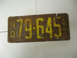 1942 42 North Dakota Nd License Plate 79 - 645