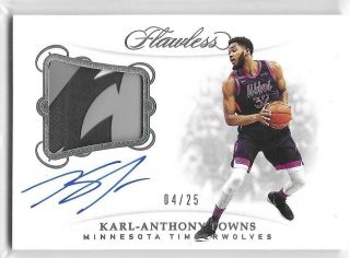 Karl - Anthony Towns 2018 - 19 Panini Flawless Patch Auto 4/25 " Wolves Logo "