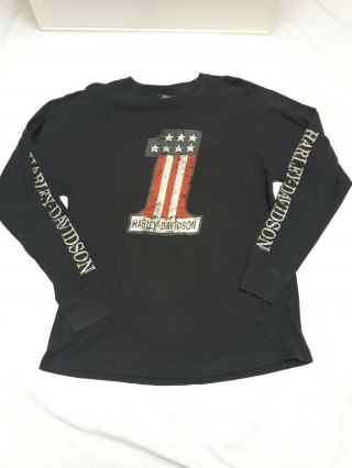 Harley Davidson Men Size L T Shirt Black Long Sleeve Milwaukee Museum Destressed