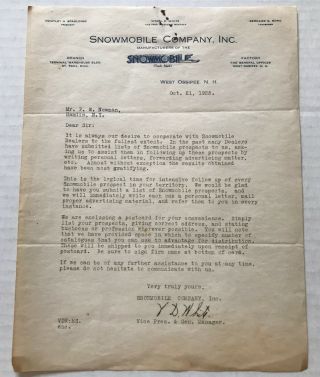 Rare Vintage 1925 Model T Ford Snowmobile Company Club Promotional Sales Letter