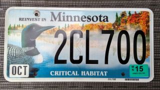 2015 Minnesota License Plate Tag 2cl700 Critical Habitat Loon Lake Woods