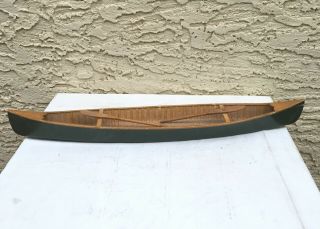 Vintage Hand Made Wood Canoe With Two Oar 