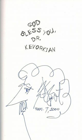 Kurt Vonnegut " God Bless You,  Dr.  Kevorkian " Signed W/ Caricature Self - Portrait