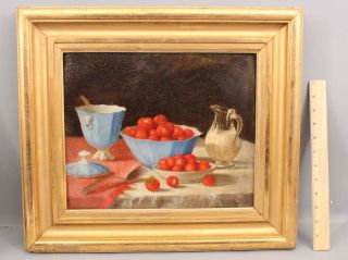 Antique John F Francis Raspberries Fruit Still Life Oil Painting Gold Gilt Frame