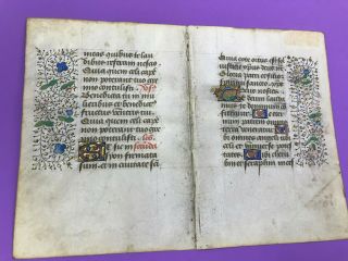 Illuminated Manuscript Book Of Hours Four Leaves C.  1450,  11,  5 X 8 Cm Each