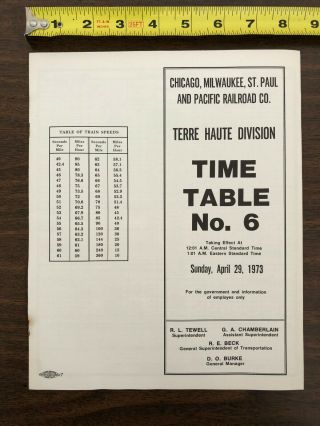 1973 Chicago Milwaukee St Paul Pacific Rr Terre Haute Time - Table 6 Employees
