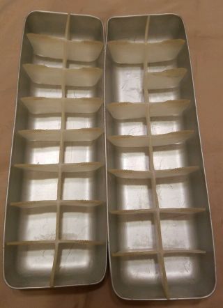 Pair Vintage Aluminum 12” X 4” X 1.  5” Metal Ice Cube Tray 16 Cubes Non Levered