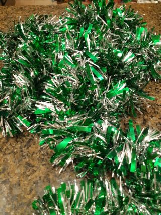16ft Green And Silver Tinsel Garland Vintage Style Christmas Feather Trees