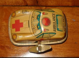 Unusual Old Vintage Tin Toy Wind Up Ambulance Car Lithograph Red Cross Emergency